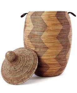 Swahili African Modern Extra Large Black And Gold ZigZag Hamper Home Goods