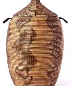 Swahili African Modern Extra Large Black And Gold ZigZag Hamper Home Goods