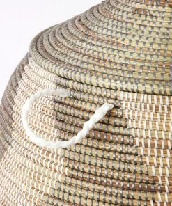 Swahili African Modern Extra Large Silver And White ZigZag Hamper