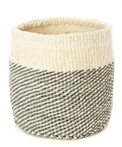 Swahili African Modern Gray And Cream Twill Nesting Basket Set