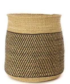 Swahili African Modern Iringa Baskets - Black Diagonal Stripes Home Goods