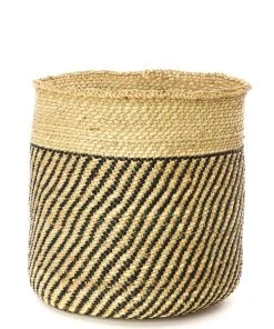 Swahili African Modern Iringa Baskets - Black Diagonal Stripes Home Goods