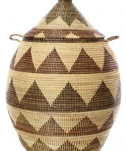 Swahili African Modern Large Black And Cream Dune Laundry Hamper Basket
