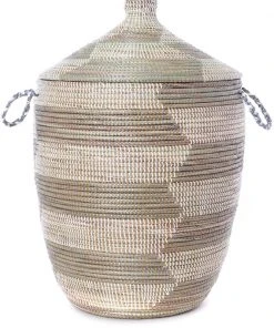 Swahili African Modern Large Silver And White Prayer Mat Hamper Home Goods