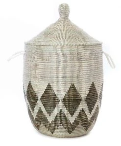 Swahili African Modern Medium Gem Border Laundry Hamper Basket Home Goods