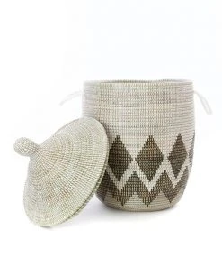 Swahili African Modern Medium Gem Border Laundry Hamper Basket Home Goods