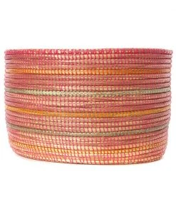 Swahili African Modern Home Goods Pink Knitting Basket With Orange And Silver Stripes