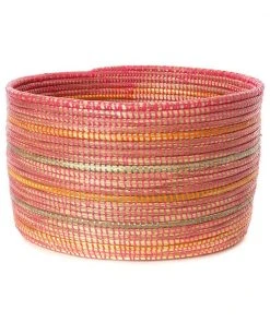Swahili African Modern Home Goods Pink Knitting Basket With Orange And Silver Stripes