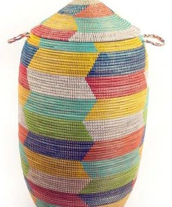 Swahili African Modern Rainbow Herringbone Storage Basket