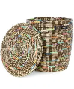 Swahili African Modern Sable Swirl Flat Lid Storage Basket Home Goods