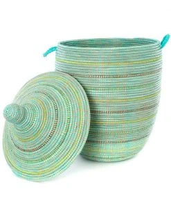 Swahili African Modern Home Goods Large Seaside Stripes Laundry Hamper Basket