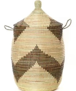 Swahili African Modern Black And Beige Mixed Pattern Hamper Set