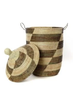 Swahili African Modern Black And Beige Mixed Pattern Hamper Set