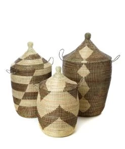 Swahili African Modern Black And Beige Mixed Pattern Hamper Set