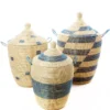 Swahili African Modern Home Goods Blue And Cream Mixed Pattern Hamper Set