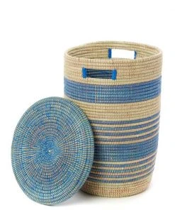 Swahili African Modern Home Goods Blue Ebb + Flow Striped Hamper Set