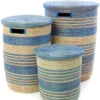 Swahili African Modern Home Goods Blue Ebb + Flow Striped Hamper Set