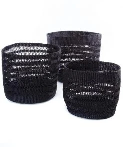 Swahili African Modern Raven Veta Vera Lace Weave Basket Bins Set Home Goods