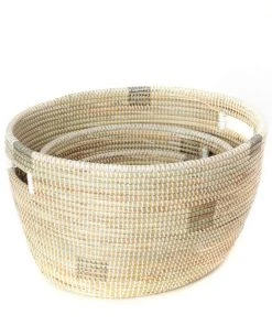 Swahili African Modern Set Of Three White Nesting Baskets