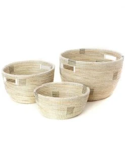 Swahili African Modern Set Of Three White Nesting Baskets
