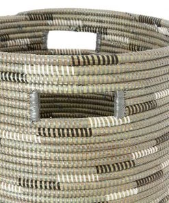 Swahili African Modern Silver Swirl Flat Lid Storage Basket Home Goods