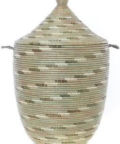Swahili African Modern Large Silver Swirl Laundry Hamper Basket