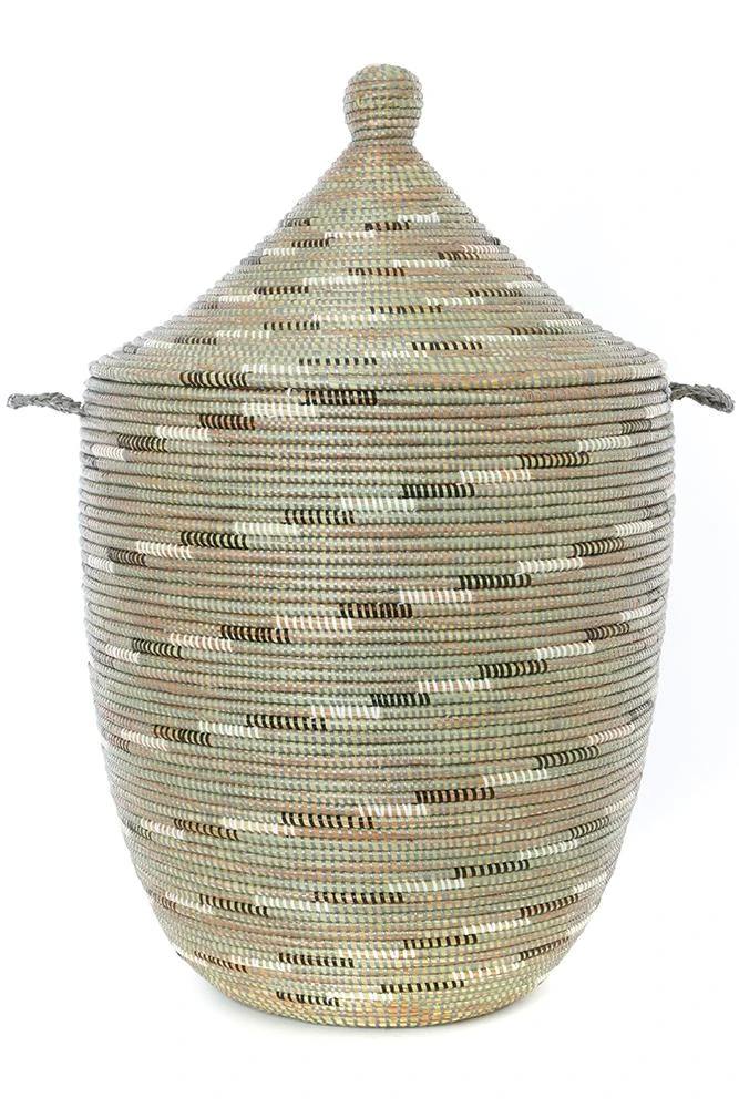 Swahili African Modern Large Silver Swirl Laundry Hamper Basket 1 Swahili African Modern Large Silver Swirl Laundry Hamper Basket