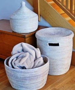 Swahili African Modern Solid White Knitting Basket Home Goods