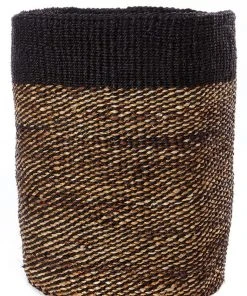Swahili African Modern Tall Black Sisal And Banana Fiber Twill Basket Home Goods
