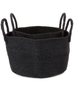 Swahili African Modern Usiku Sisal Kamba Floor Basket - Black Home Goods