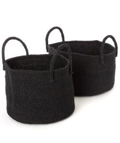 Swahili African Modern Usiku Sisal Kamba Floor Basket - Black Home Goods
