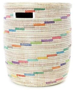 Swahili African Modern Vanilla Sugar Swirl Flat Lid Storage Basket Home Goods