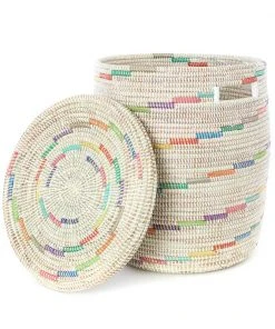 Swahili African Modern Vanilla Sugar Swirl Flat Lid Storage Basket Home Goods