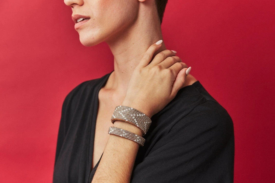 Swahili Coast Design Chevron Silver Beaded Leather Cuff Jewelry 2 Swahili Coast Design Chevron Silver Beaded Leather Cuff Jewelry