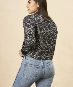 Symbology Art Deco Modal Bomber Jacket - Black + Silver Best Sellers 11 Symbology Art Deco Modal Bomber Jacket - Black + Silver Best Sellers