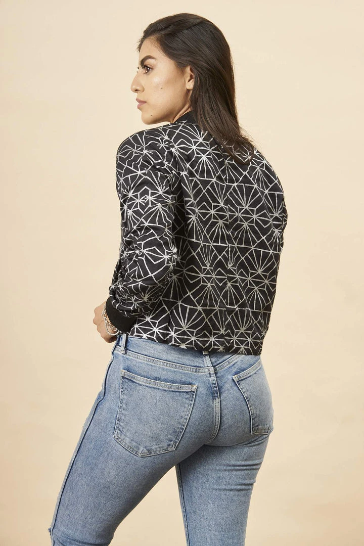 Symbology Art Deco Modal Bomber Jacket - Black + Silver Best Sellers 5 Symbology Art Deco Modal Bomber Jacket - Black + Silver Best Sellers