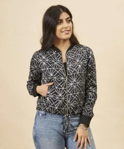 Symbology Art Deco Modal Bomber Jacket - Black + Silver Best Sellers