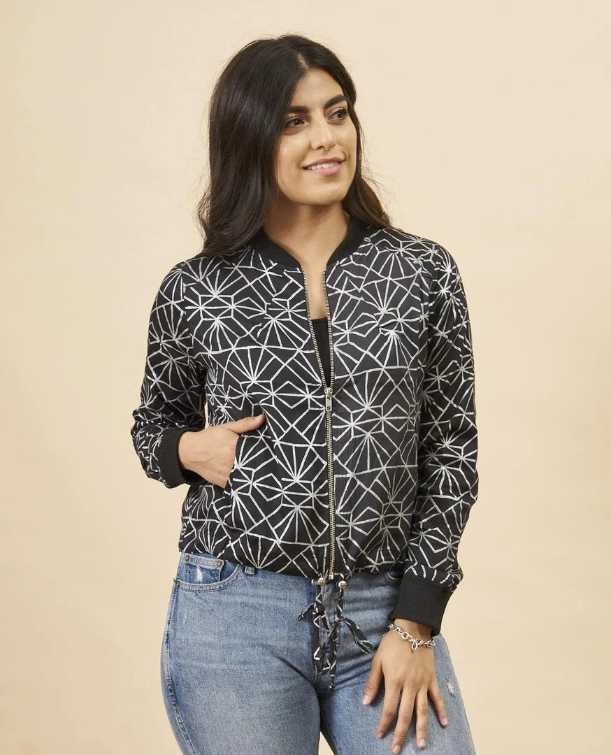 Symbology Art Deco Modal Bomber Jacket - Black + Silver Best Sellers 1 Symbology Art Deco Modal Bomber Jacket - Black + Silver Best Sellers