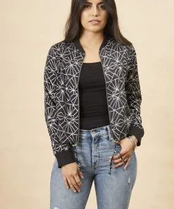 Symbology Art Deco Modal Bomber Jacket - Black + Silver Best Sellers 10 Symbology Art Deco Modal Bomber Jacket - Black + Silver Best Sellers