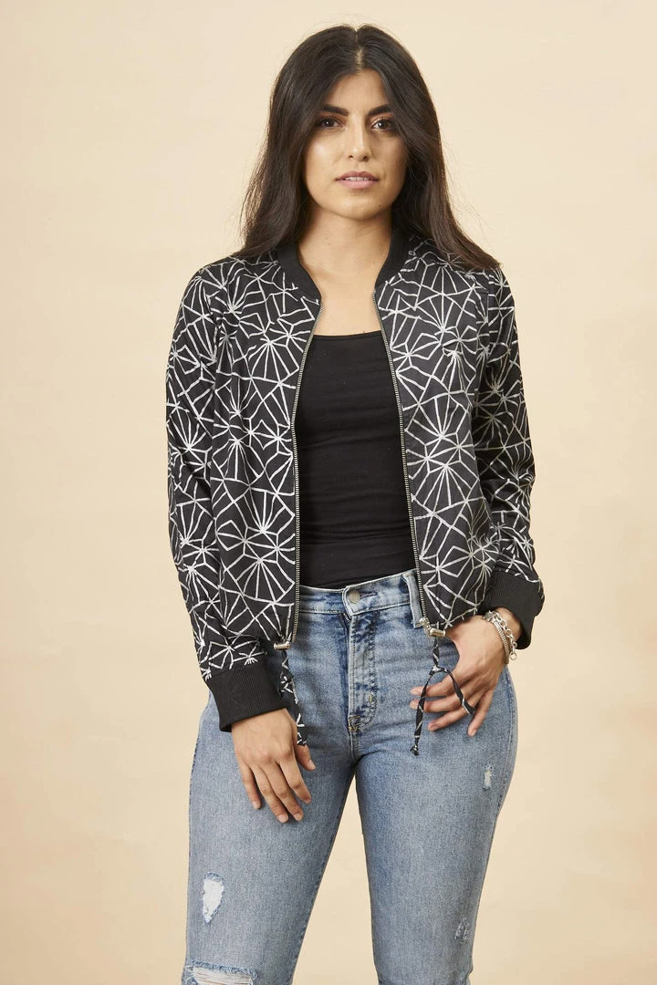 Symbology Art Deco Modal Bomber Jacket - Black + Silver Best Sellers 4 Symbology Art Deco Modal Bomber Jacket - Black + Silver Best Sellers