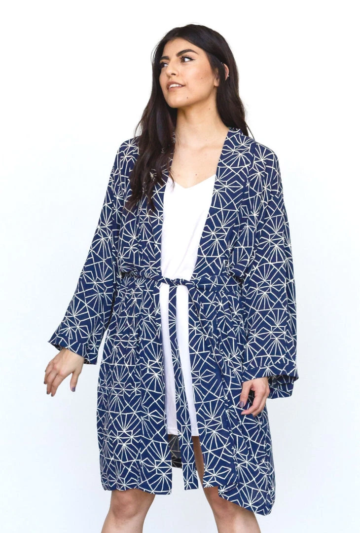 Symbology Sale Art Deco Lounge Robe - Navy + Cream 3 Symbology Sale Art Deco Lounge Robe - Navy + Cream