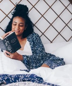 Symbology Sale Art Deco Lounge Robe - Navy + Cream