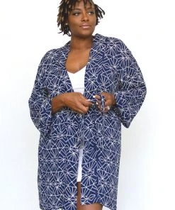 Symbology Sale Art Deco Lounge Robe - Navy + Cream