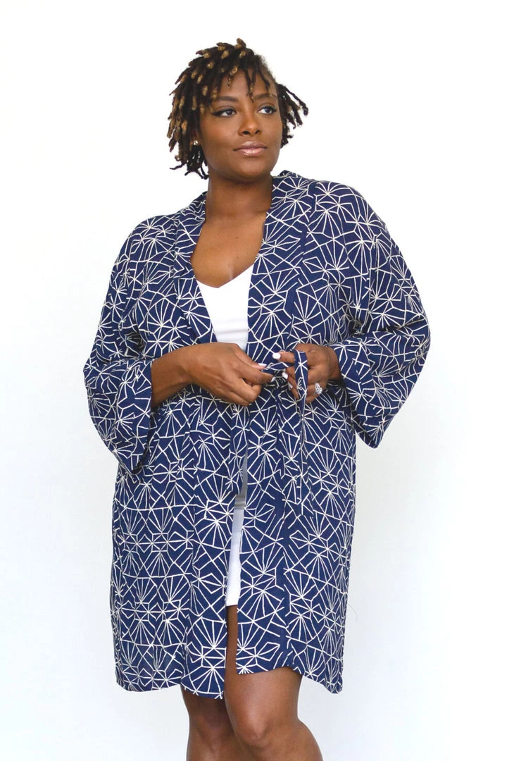 Symbology Sale Art Deco Lounge Robe - Navy + Cream 1 Symbology Sale Art Deco Lounge Robe - Navy + Cream