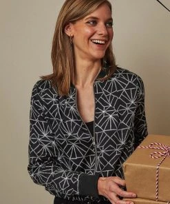 Symbology Art Deco Modal Bomber Jacket - Black + Silver Best Sellers 9 Symbology Art Deco Modal Bomber Jacket - Black + Silver Best Sellers