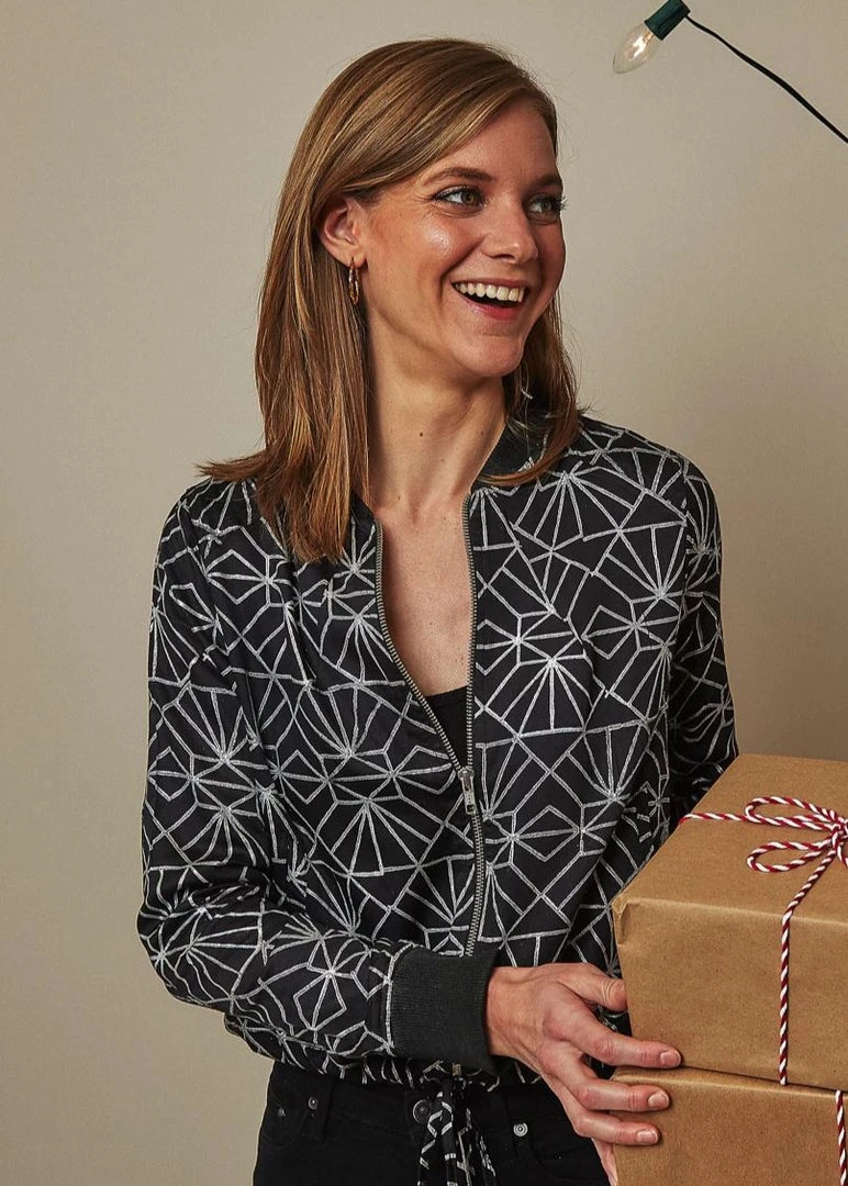 Symbology Art Deco Modal Bomber Jacket - Black + Silver Best Sellers 3 Symbology Art Deco Modal Bomber Jacket - Black + Silver Best Sellers