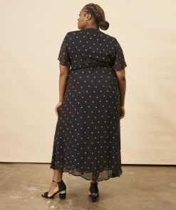 Symbology Baby Cacti Butterfly Sleeve Maxi Dress - Black + Cream