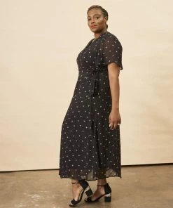 Symbology Baby Cacti Butterfly Sleeve Maxi Dress - Black + Cream