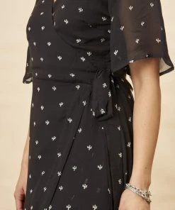 Symbology Baby Cacti Butterfly Sleeve Maxi Dress - Black + Cream