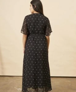 Symbology Baby Cacti Butterfly Sleeve Maxi Dress - Black + Cream